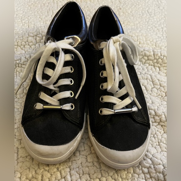 Coach sneakers, size 7.5, worn once.Black with silver trim. - Picture 1 of 8